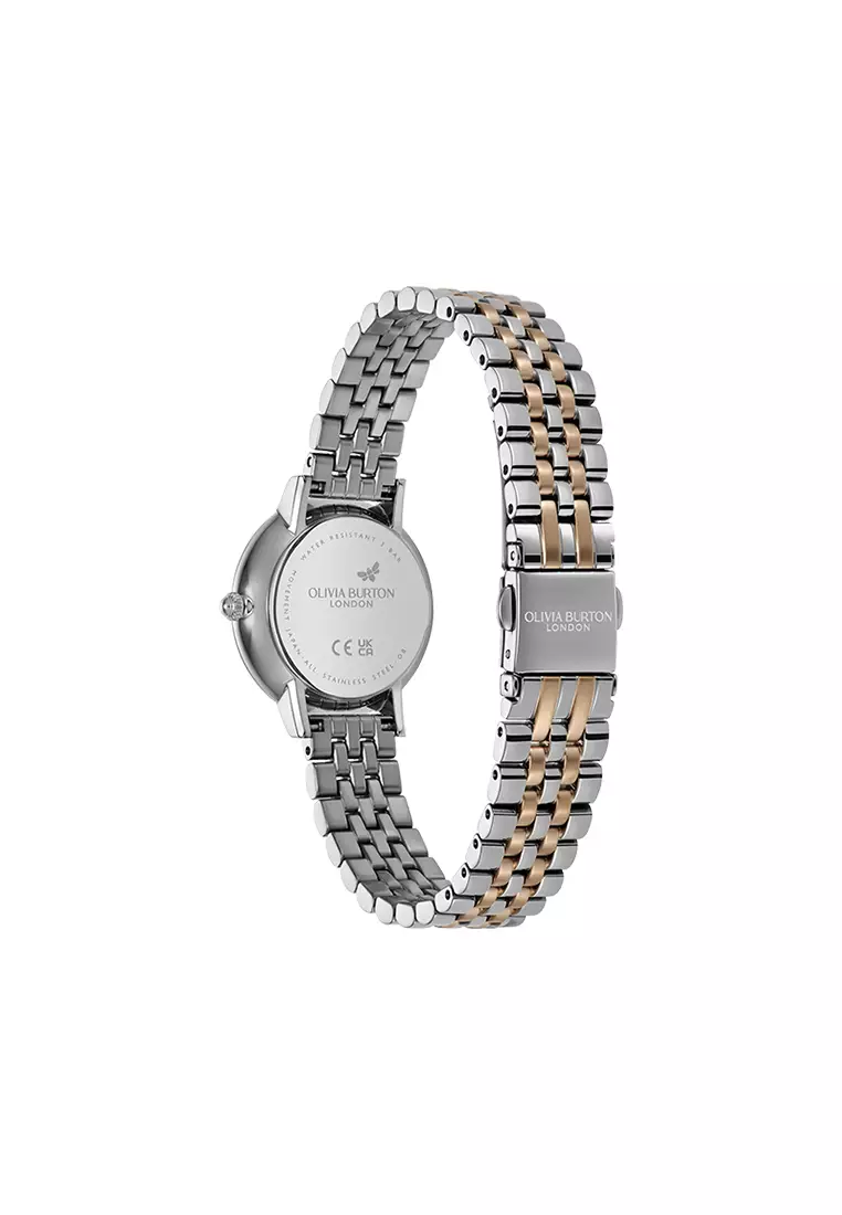 Olivia Burton Ultra Slim Bee Dove Grey Pearlised Dial 5 Link Bracelet 28mm - 24000265