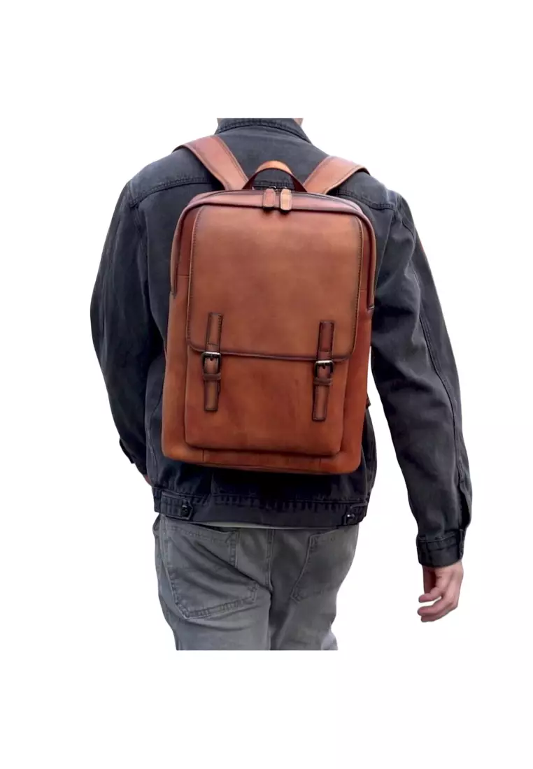 Genuine Leather Backpack, First Layer Cowhide Travel School Bag, Tree Paste  Leather Hand-Brushed Color Men's Backpack