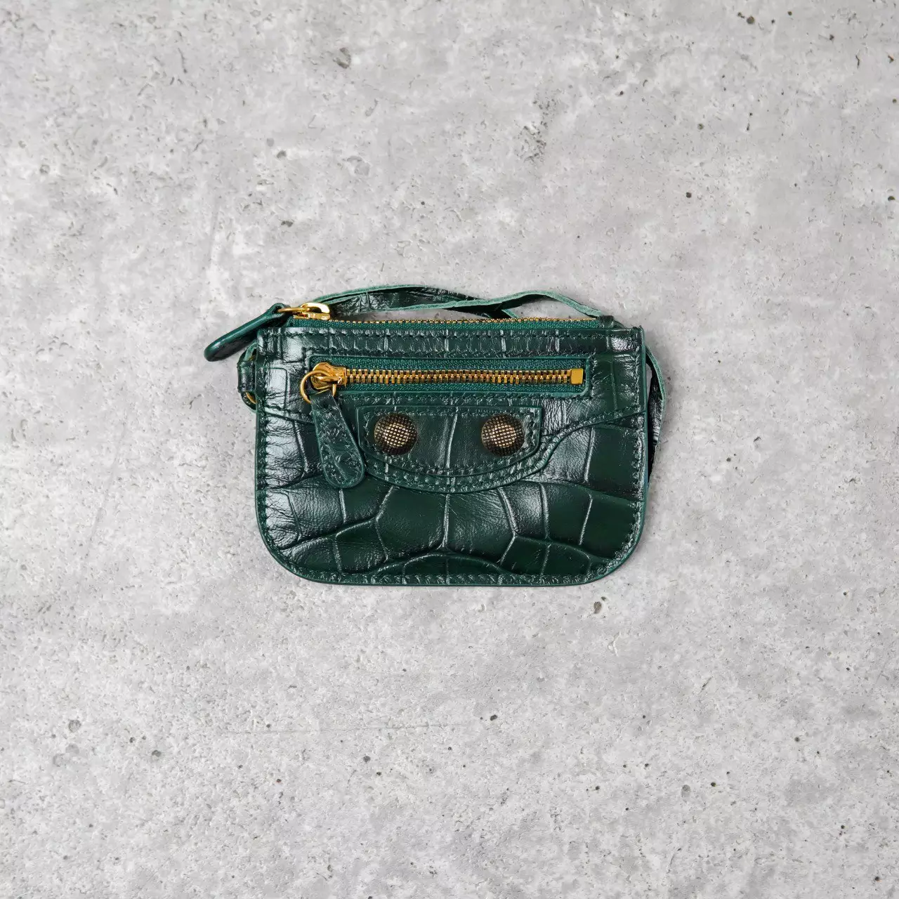 Dompet BALENCIAGA CITY CROCO GHW DARK GREEN ZIP CARD HOLDER 100% ORIGINAL