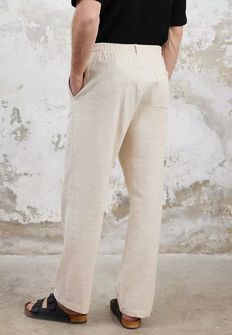 Ecru Wide Leg Linen Look Cotton Summer Trousers TMNSS25PL00030