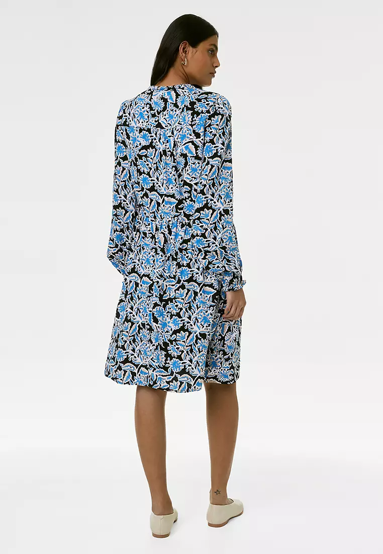 Printed Tie Neck Mini Relaxed Dress