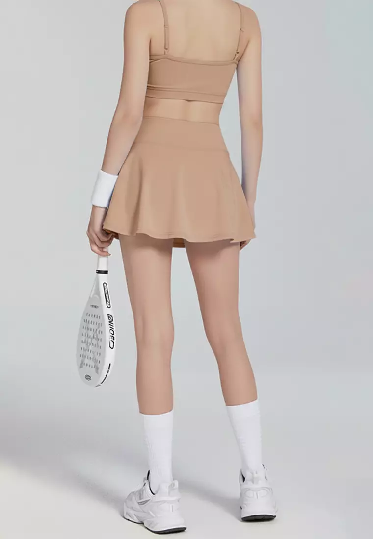 LB129 Rok Padel Tenis Wanita Legging inside Skort ada Kantong TdBolt coklat muda