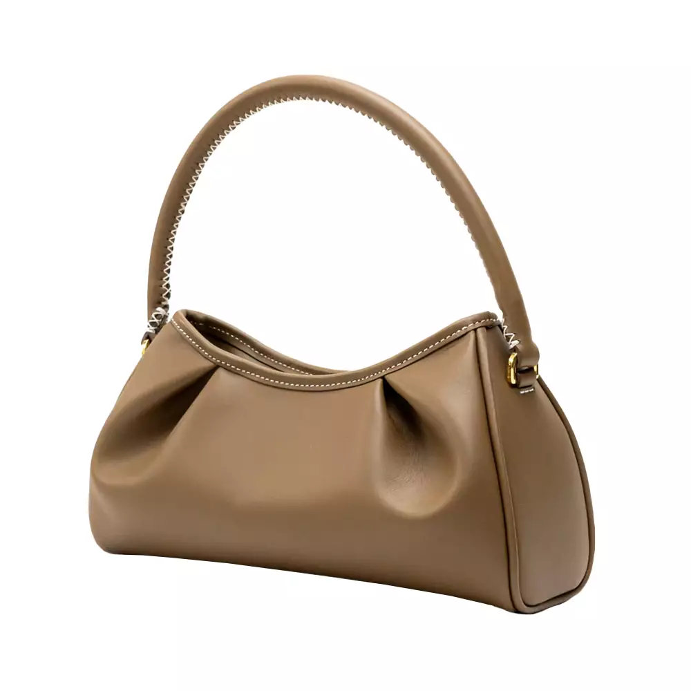 Dimple White Stitches Leather Small Handbag Rock