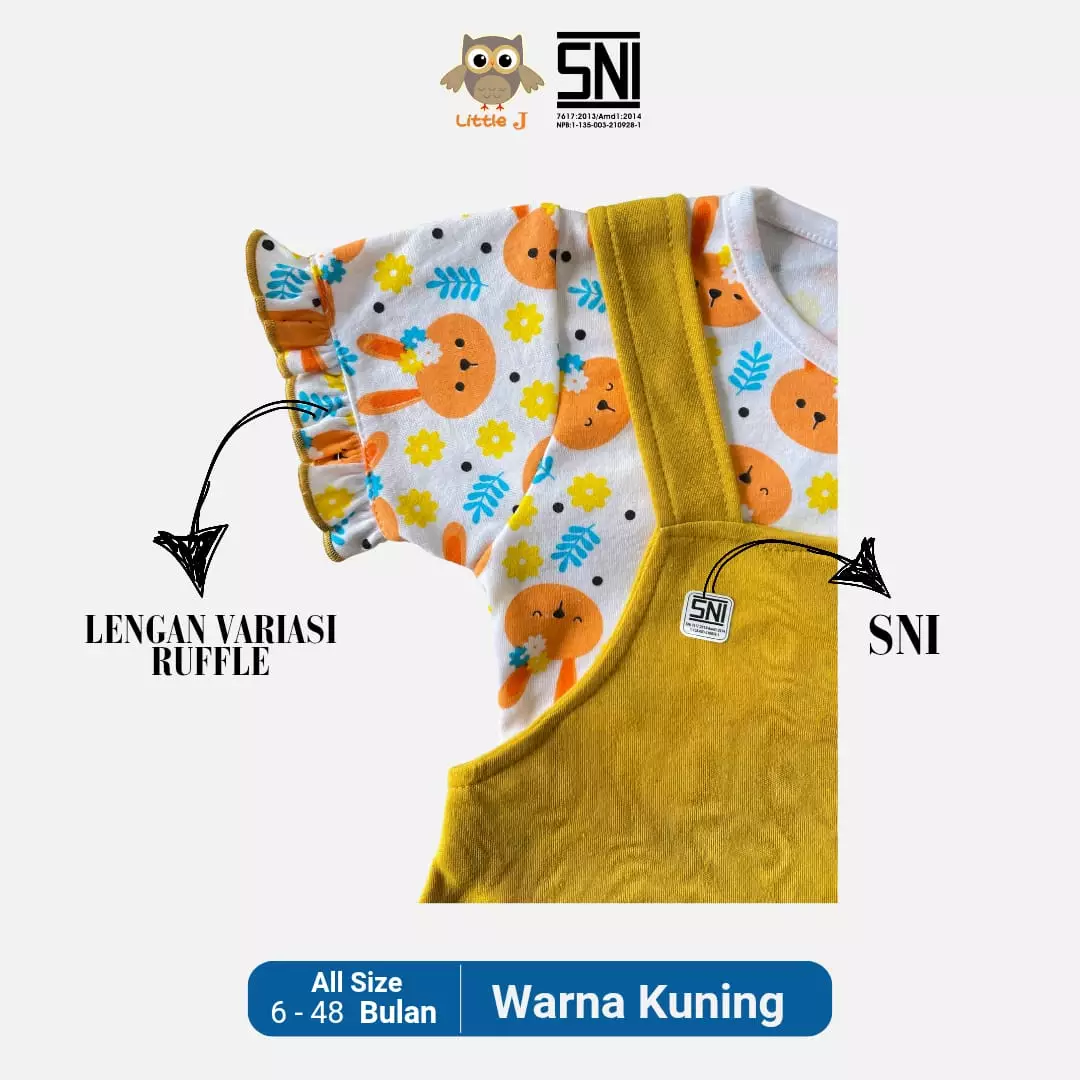 Little J - Overall Cewek- Baju Kodok Anak / Celana Jumpsuit Baju Kodok / Overall Kodok Premium Kuning Lucu Lebaran