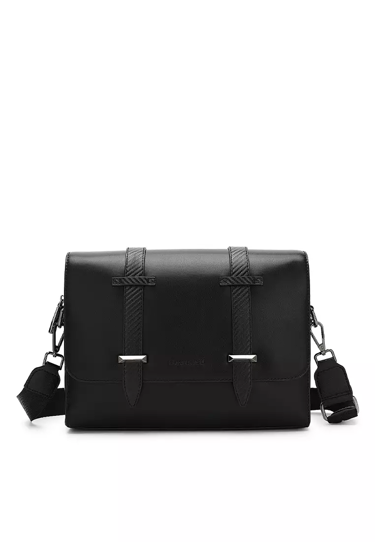 Men s Leather Chest Bag Crossbody Bag Shoulder Sling Bag Black