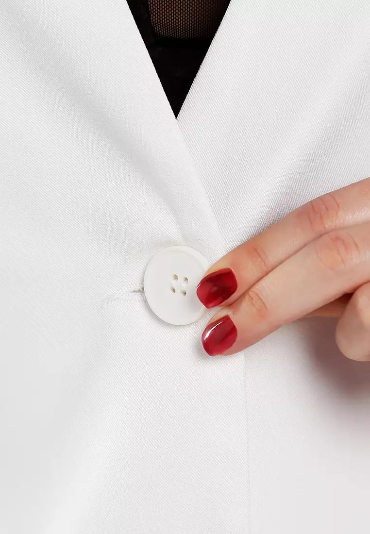 Setelan Rompi Panjang & Celana Pendek Lipit Warna Krem