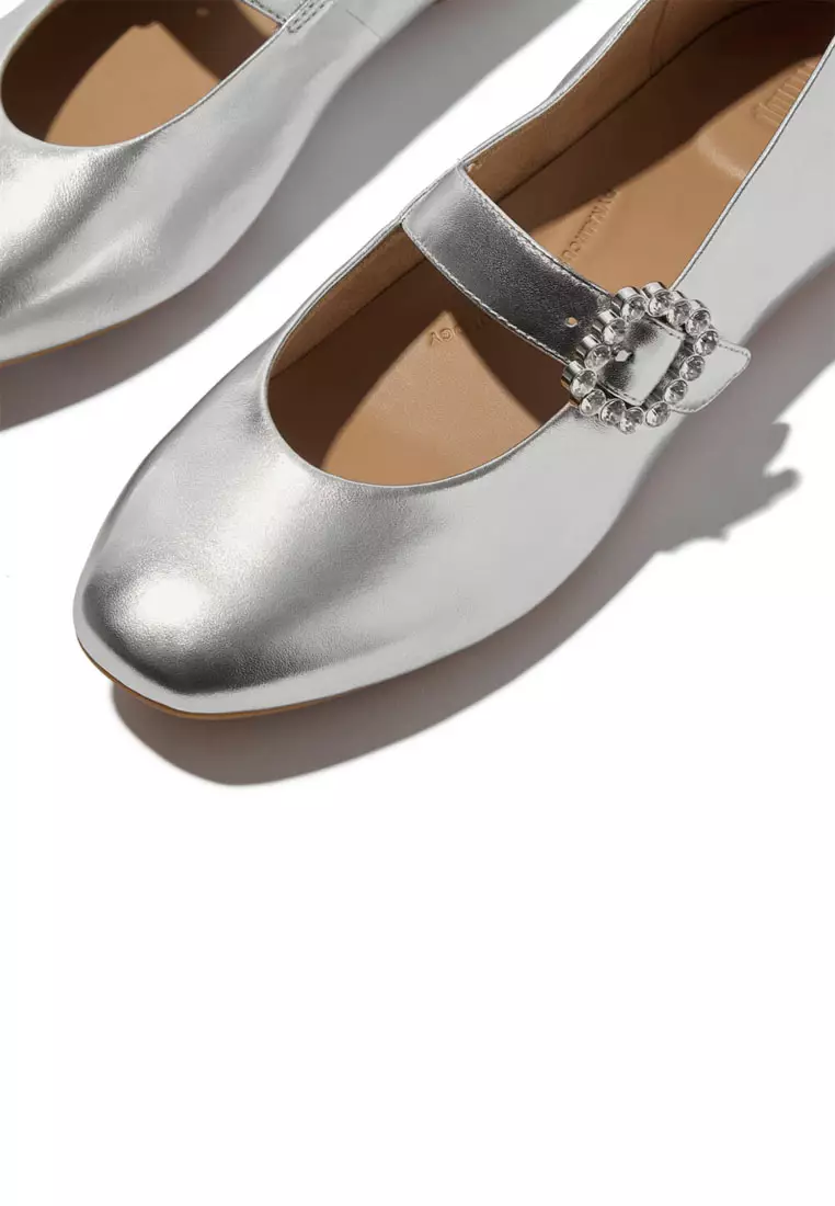 DELICATO Women's Crystal-Buckle Leather Mary Janes - Silver (E3J-011)