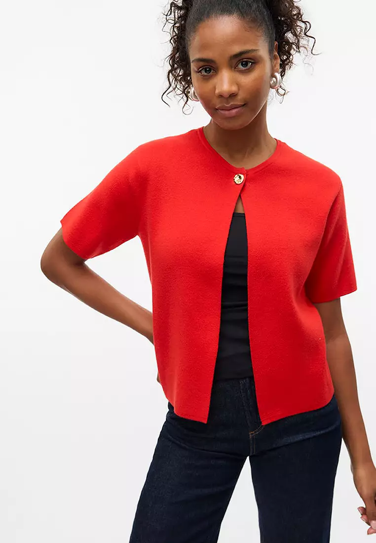 Short Sleeves One Button Cardigan
