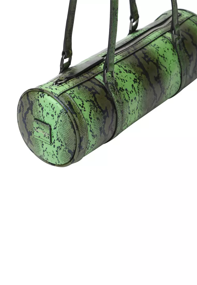Barrel Baguette Bag - Snake Embossed Green