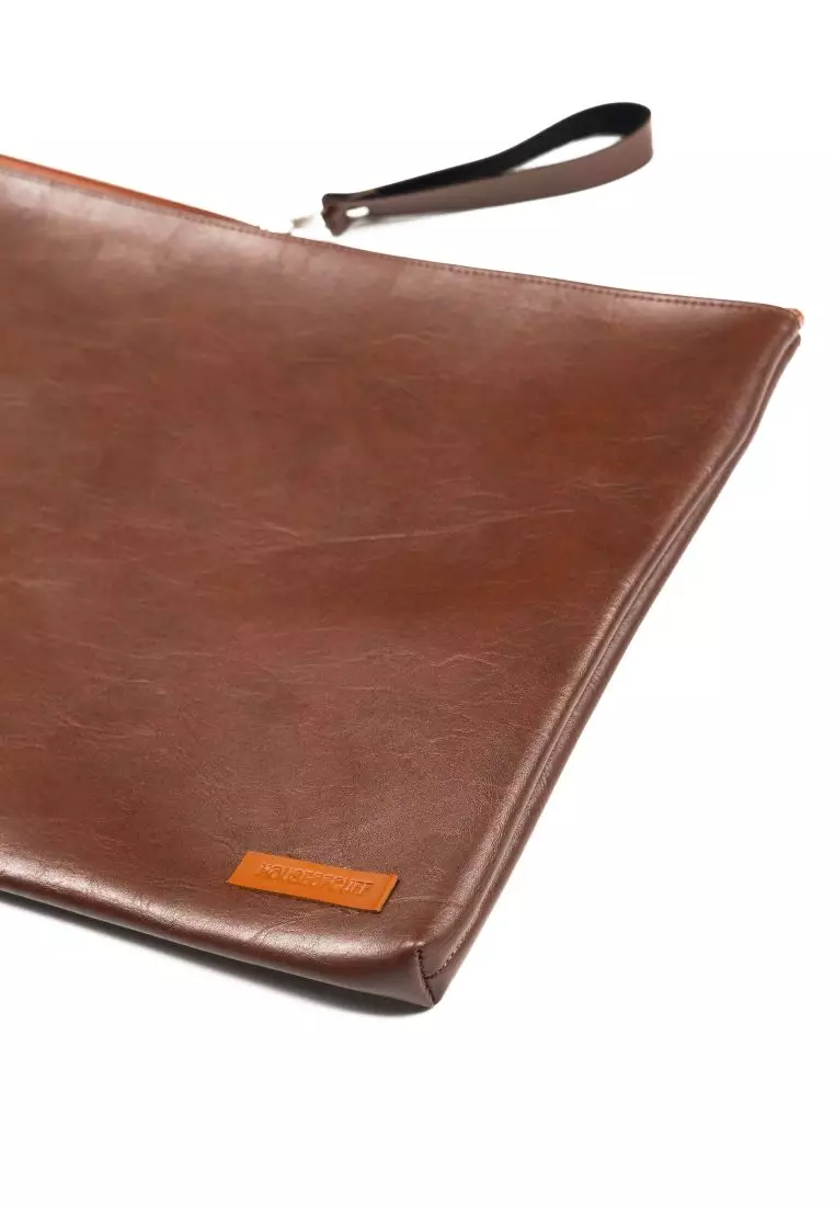 Houseofcuff Clutch Pria Tas Tangan Unisex Cokelat Model Polos Zipper