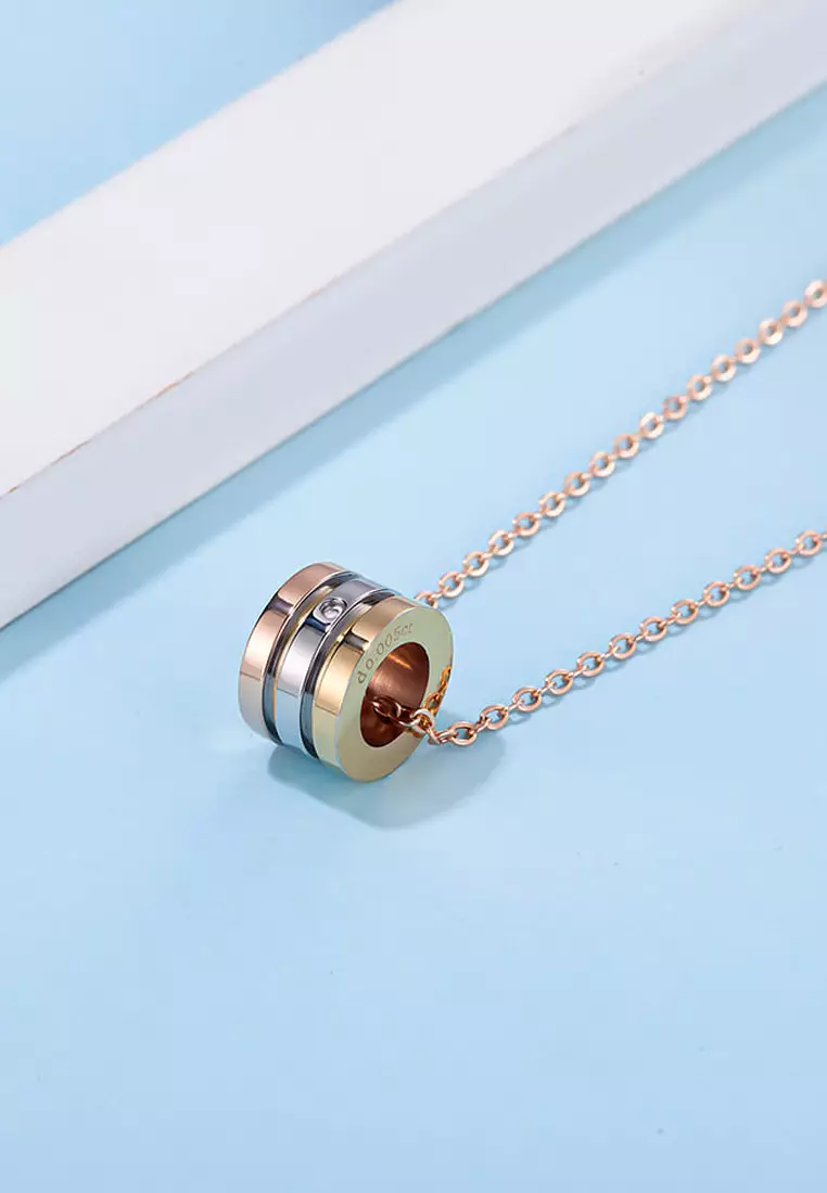 Barrel Slider Pendant Necklace in Tri-Tone Gold Plated Titanium with Genuine 0.005ct Diamond