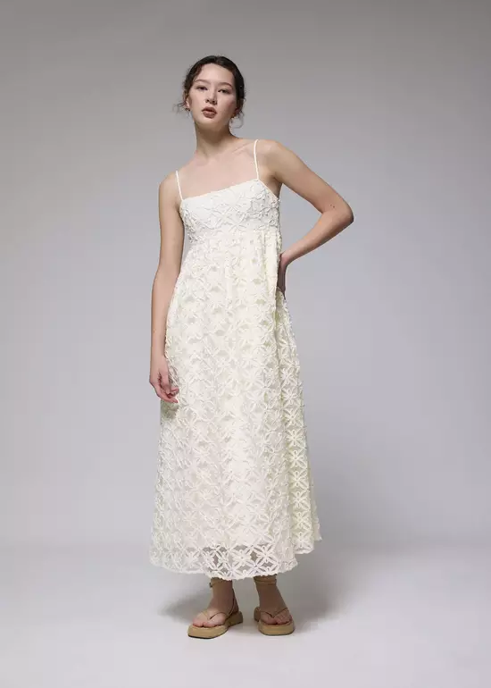 Dress Wanita - Lace Square Neck Fit & Flare Maxi Dress