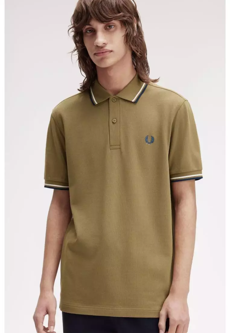 Fred Perry M3600 Twin Tipped Fred Perry Shirt (Shaded Stone / Ecru / Dark Petrol)