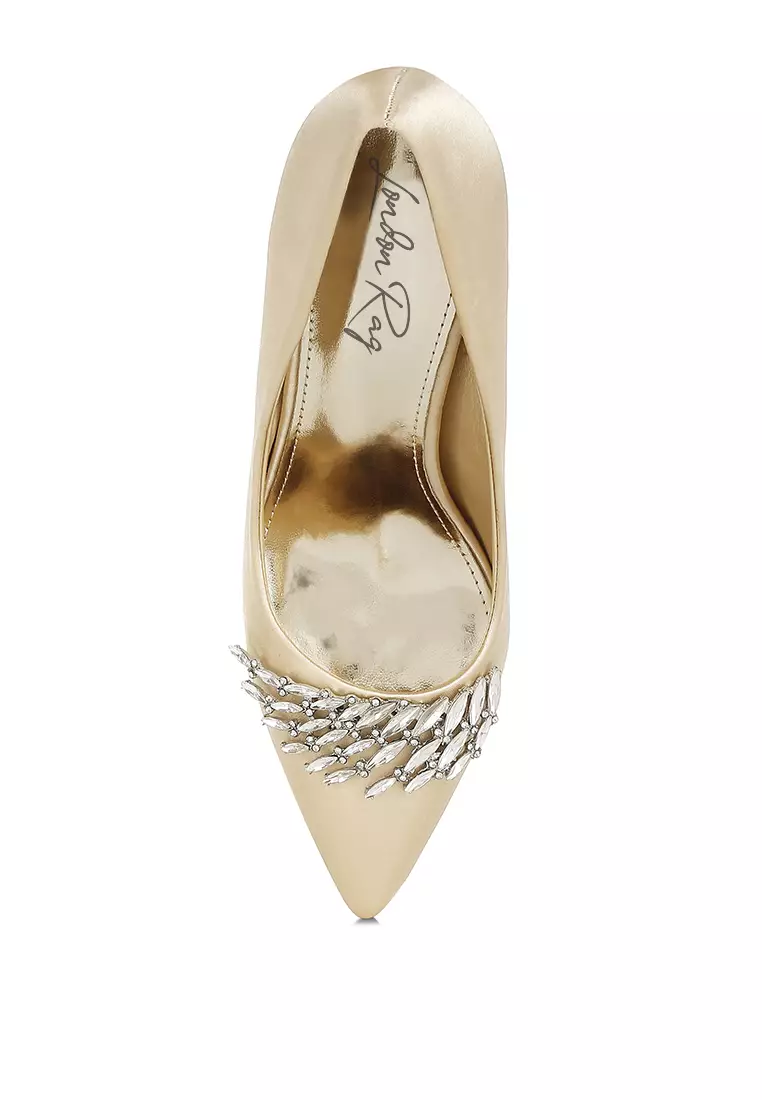 Bros Berlian Imitasi Detail Satin Pumps Dalam Warna Emas