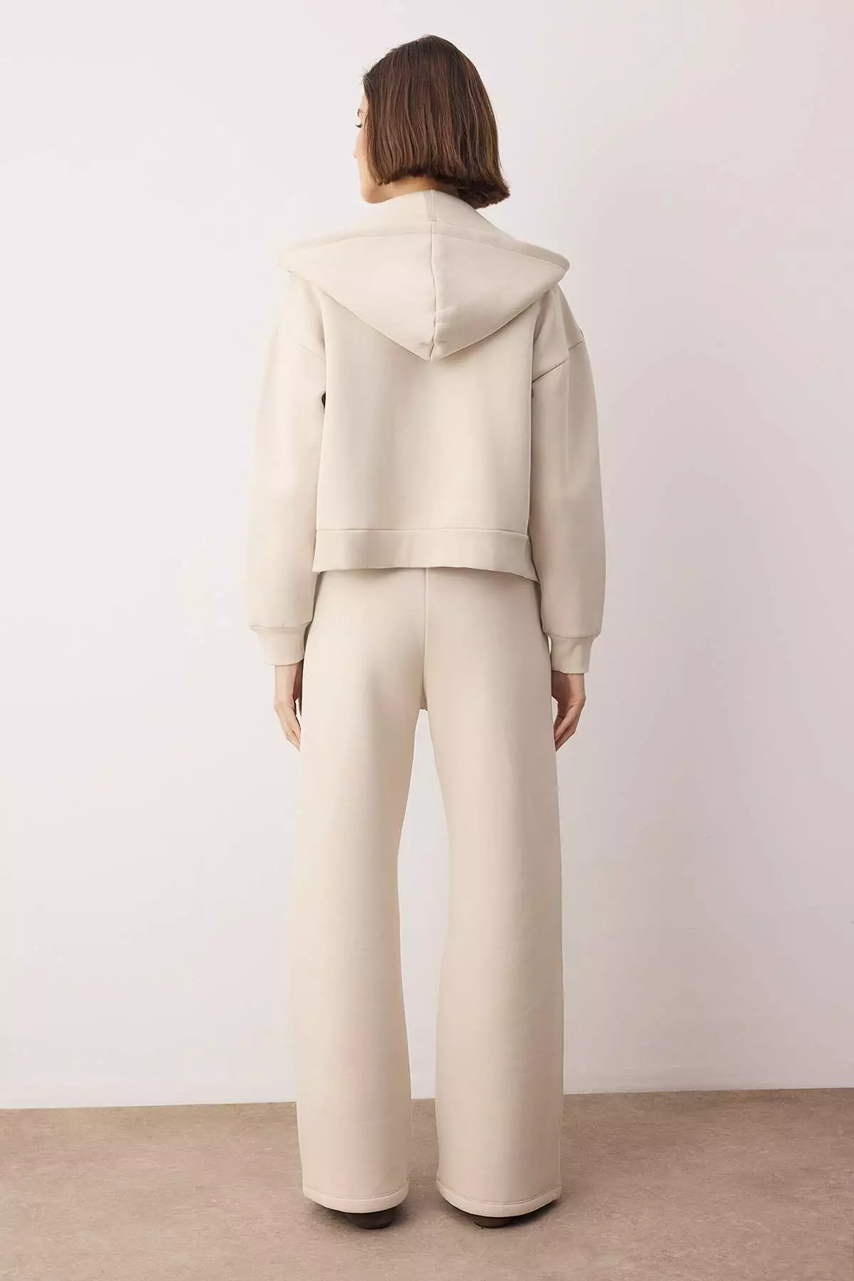Stone Thick Brushed Inside Zip-Up Hooded Oversized/Wide Fit Knit Tracksuit Set Twoaw26Em00000