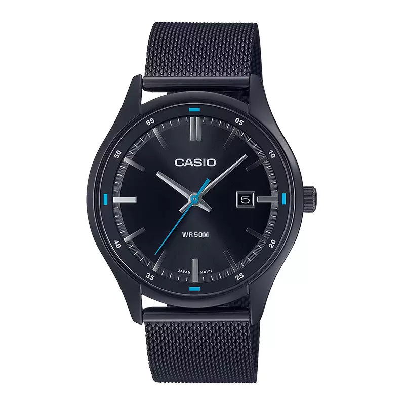 Jam Tangan Pria Casio General MTP-E710MB-1AVDF Enticer Men Black Dial Black Mesh Band