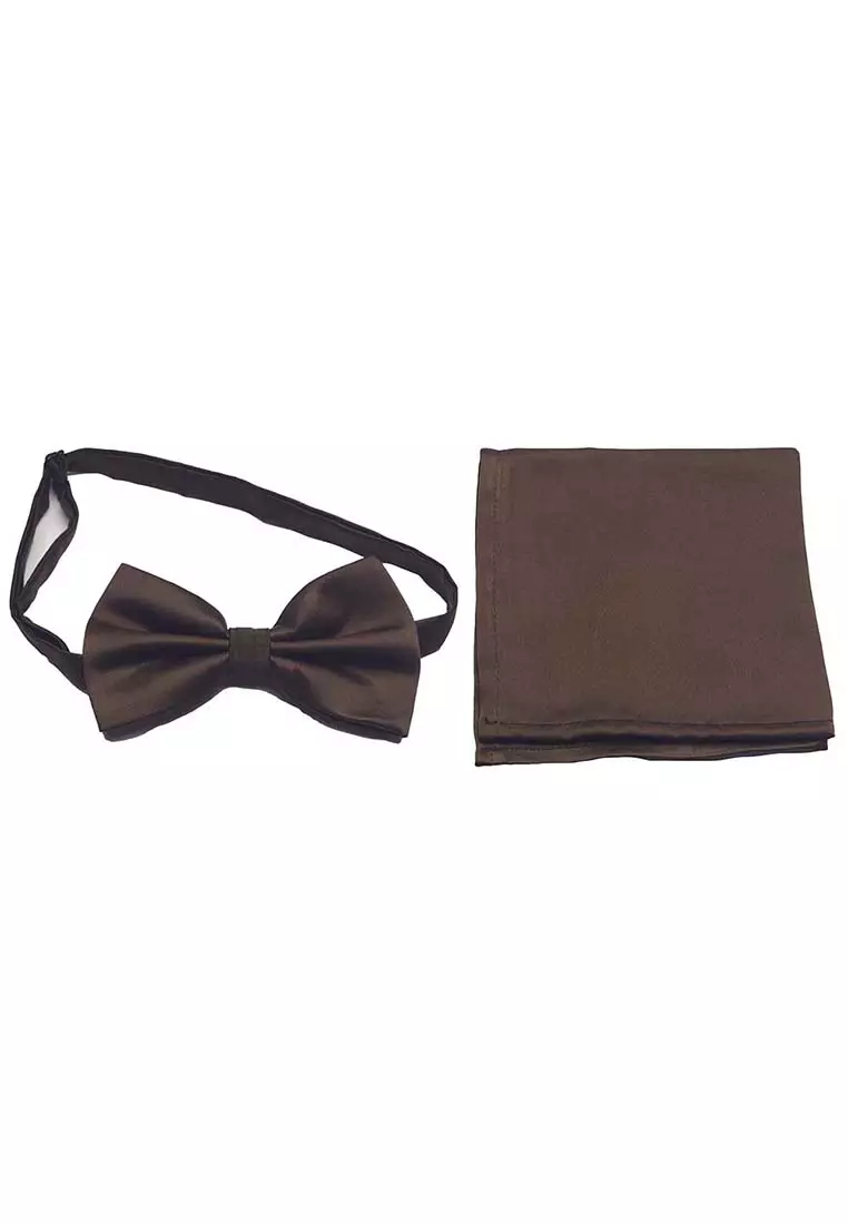 Houseofcuff Dasi Kupu Bowtie Pocket Square Saputangan Coklat Tua A11