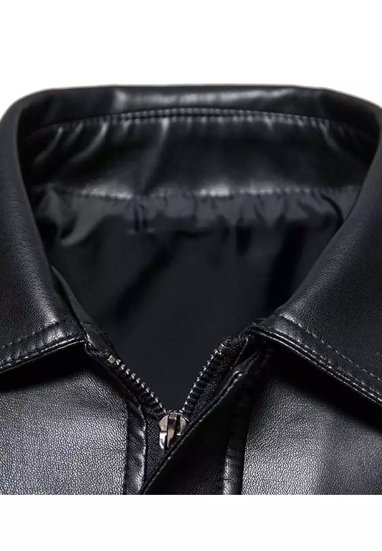 Lapel Faux Leather Biker Jacket MJ6602
