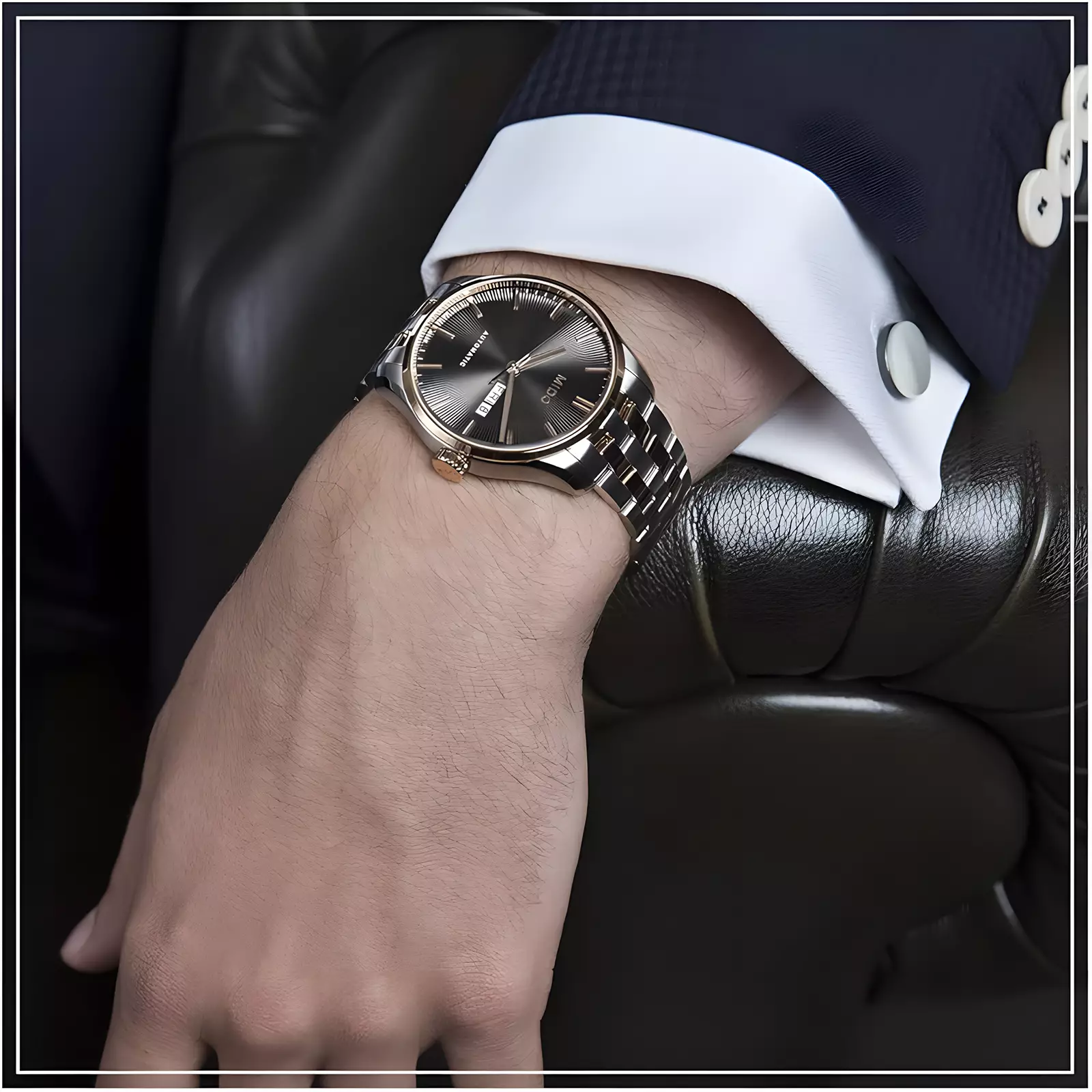 Jam Tangan Pria MIDO Belluna II M0246302206100 Men Anthracite Black Dial Dual Tone Stainless Steel Strap