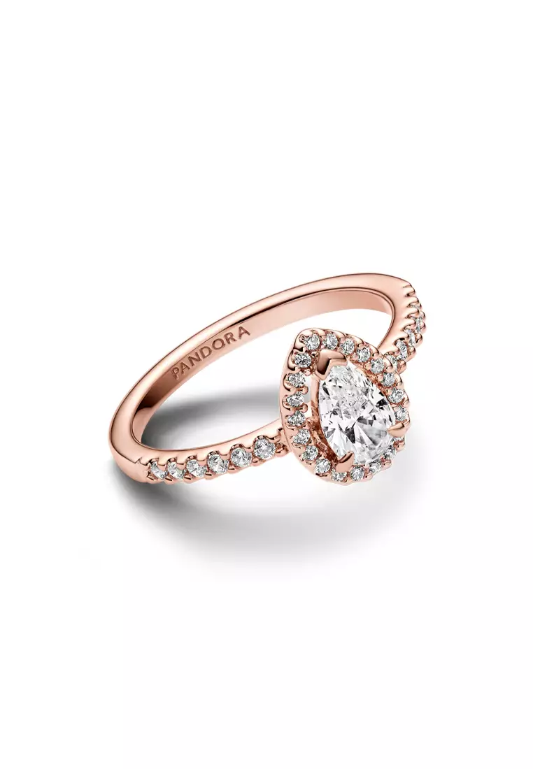 Pandora 14k Rose Gold Plated Sparkling Pear Halo Ring