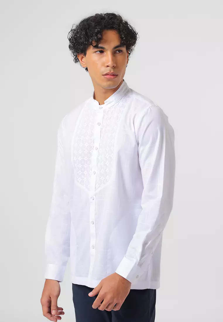 Kemeja Koko Pria Lengan Panjang KHALID WHITE Baju Muslim Pria