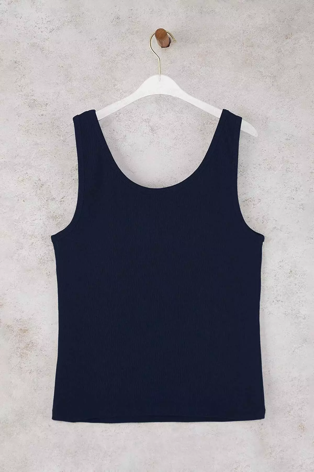 Navy Blue Square Neck Sleeveless Knitted Plus Size Tank Top
