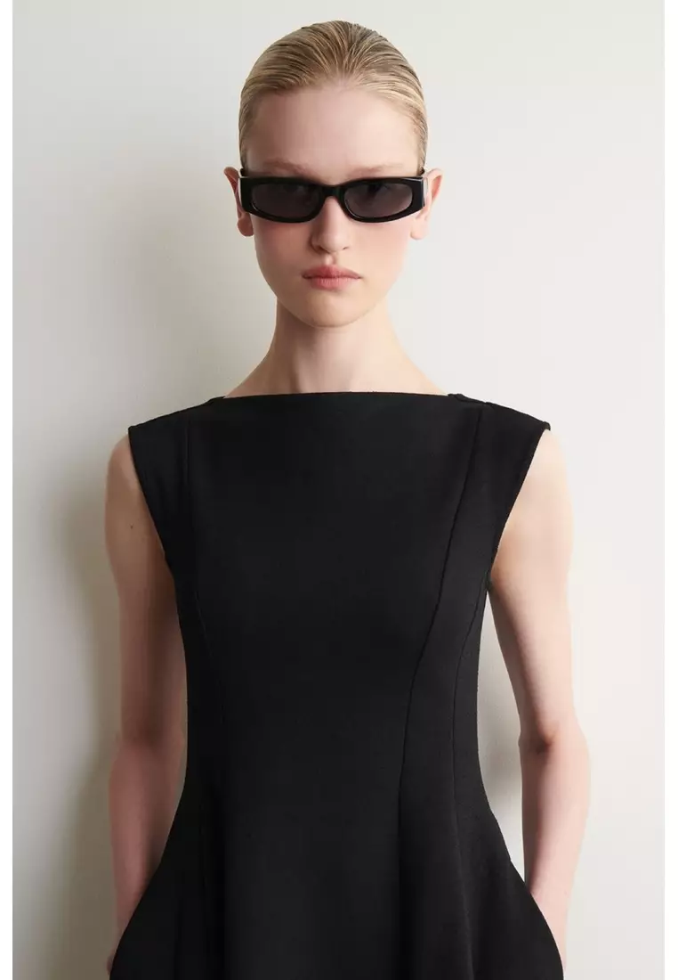 SCULPTED FLARED COTTON MINI DRESS