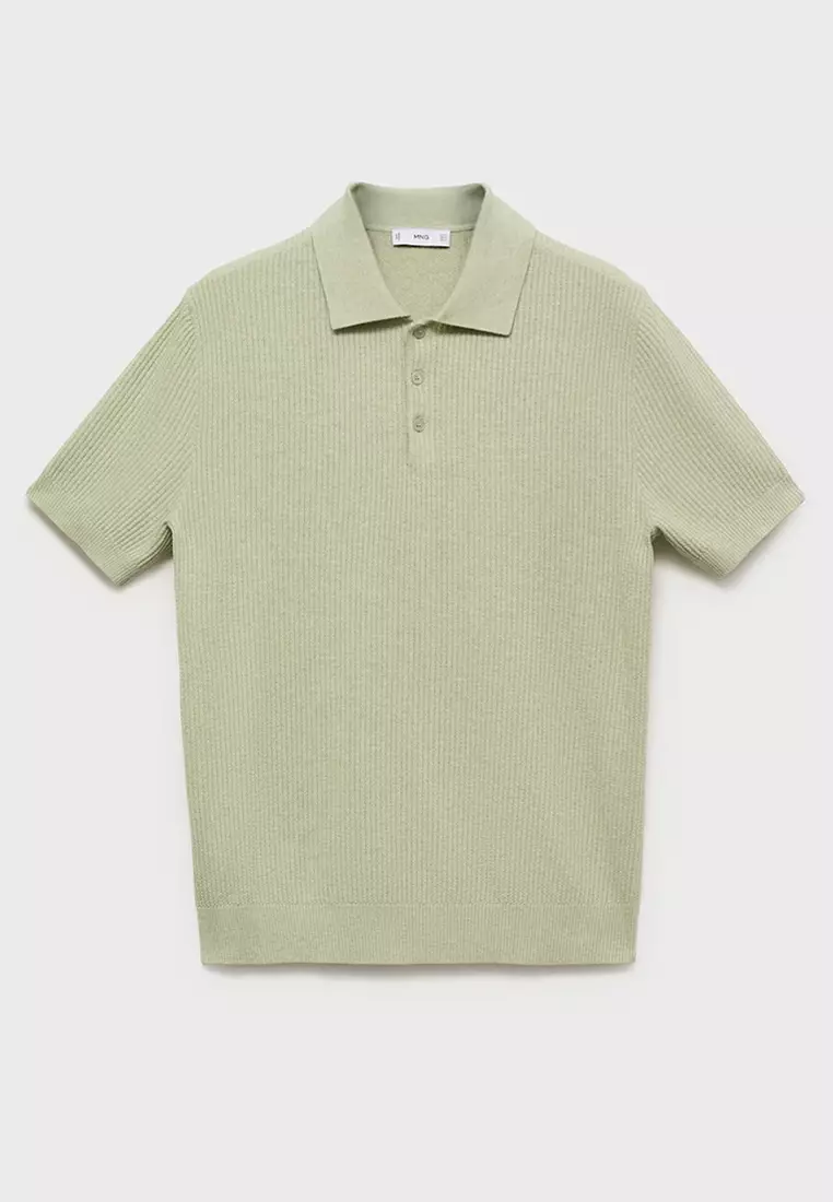 Ribbed Knit Polo Shirt