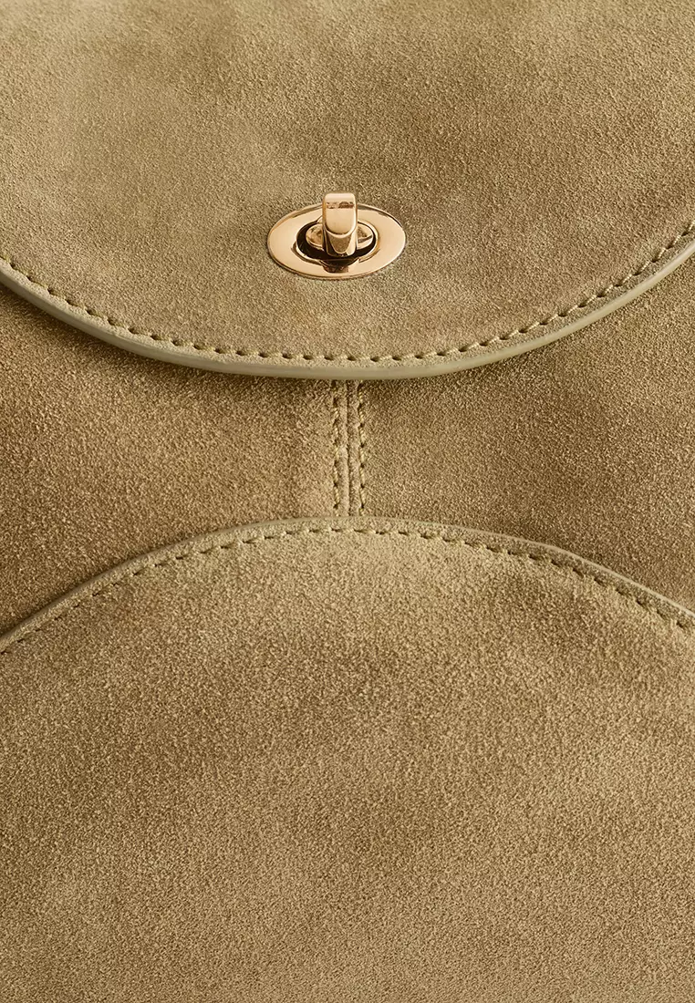 Curved Suede Shoulder Bag