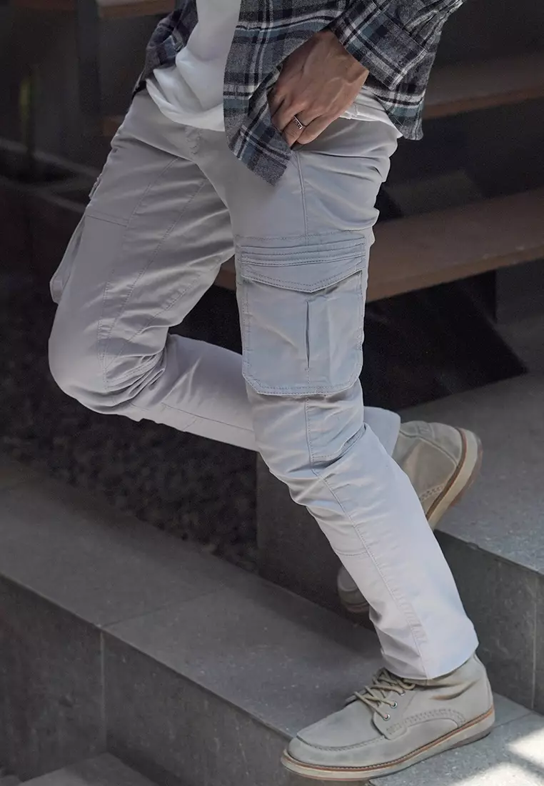 Celana Panjang Cargo Asymetric Stretch Cotton Oxcon Light Grey