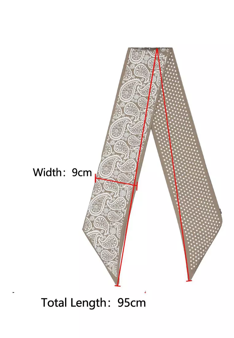 Aksesoris Wanita Paisley & Polka Dotz Twilly Skinny Multi purpose Scarf Wanita Beige Khaki & White