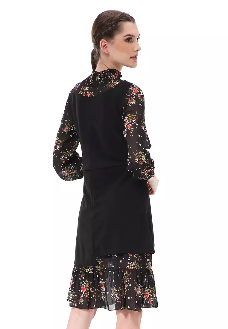 Rachel Midi Dress Wanita Lengan Panjang Turtleneck Material Cotton ORIGINAL - Black