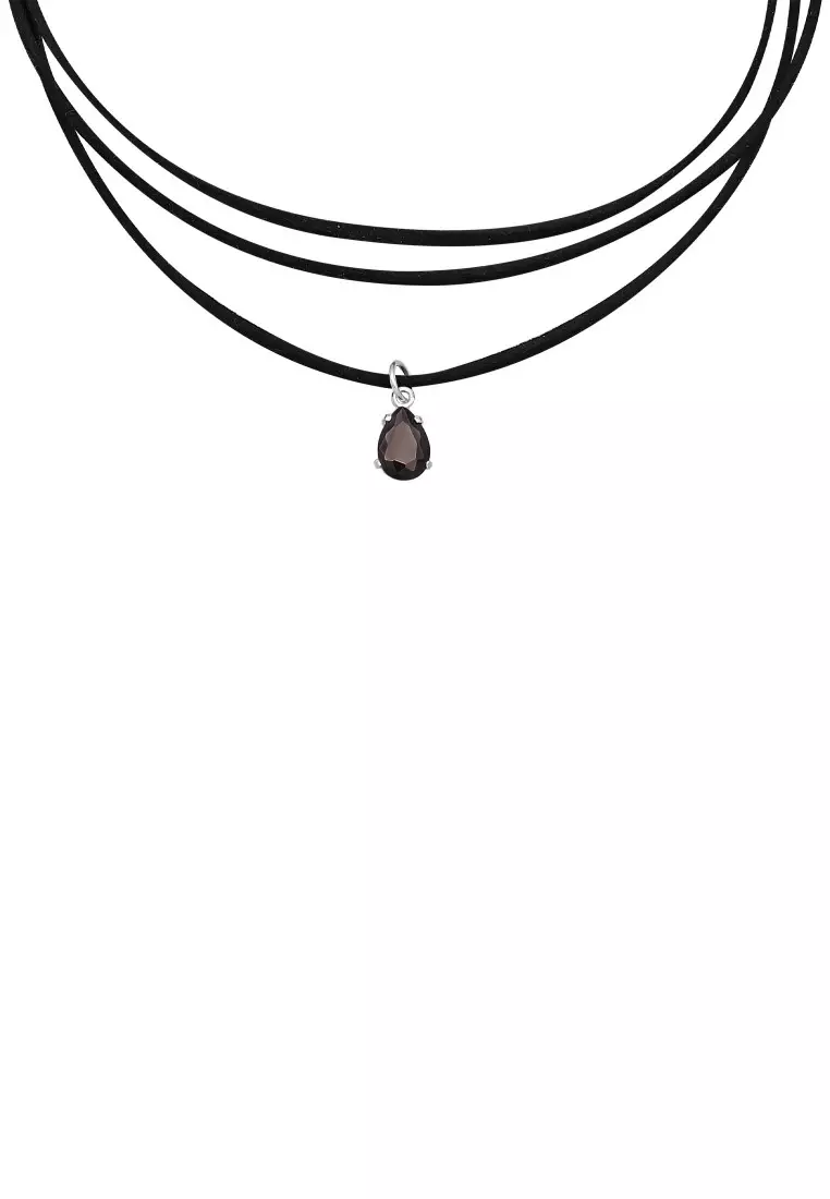 Kalung Perhiasan Perak 925 Wanita Choker Drop Imitation Leather Zirconia