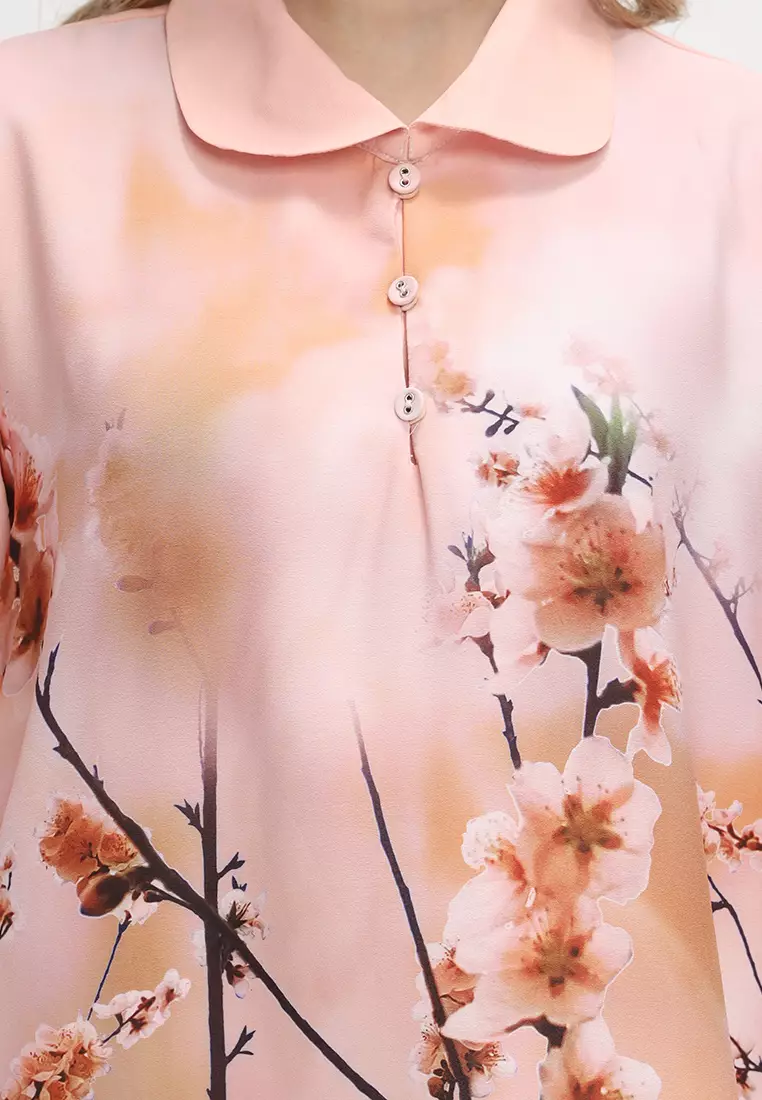 Blouse With Pattern Cherry Blossoms In Pink By Brilliant Girl Warna PINK