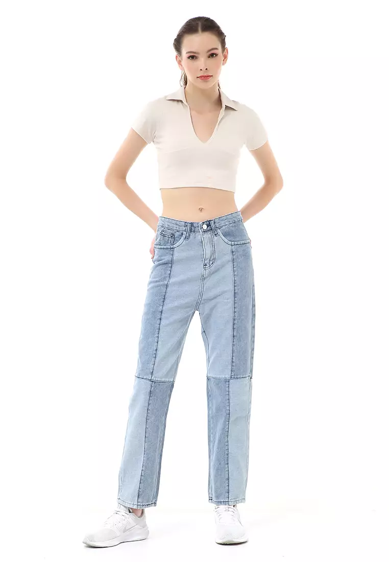 Stella Celana Jeans Wanita Long Pants Model Kombinasi Warna Material Denim ORIGINAL - Blue