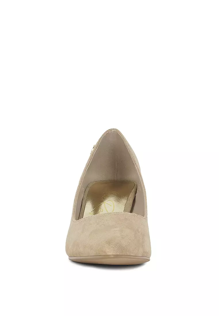 Block Heel Pumps in Beige