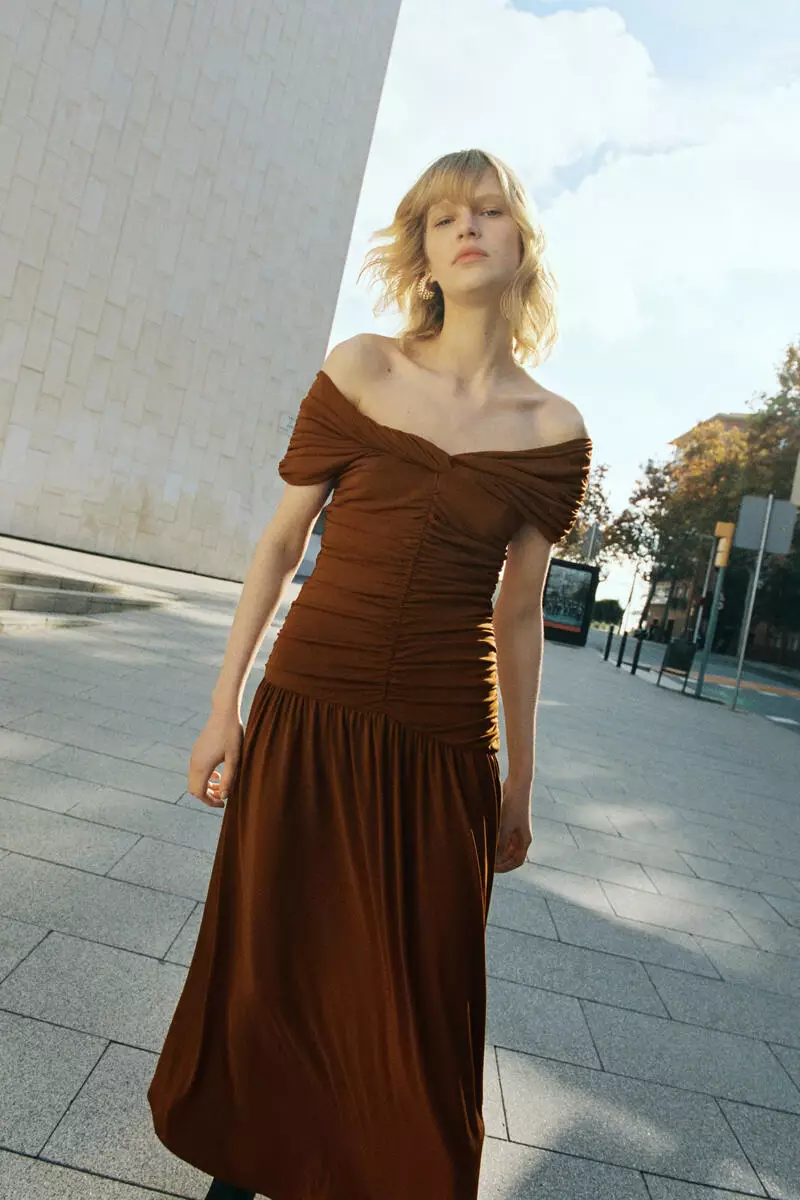 Draped off-the-shoulder dress