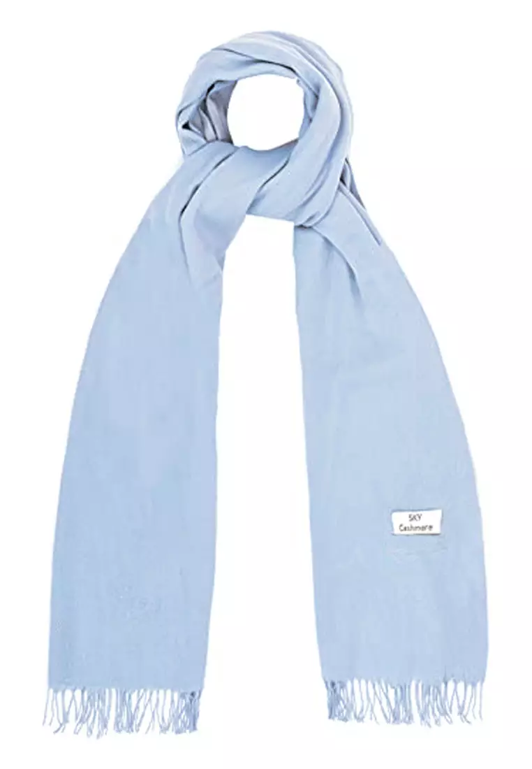 Plain Cashmere Virgin wool Pashmina Syal Wanita Baby Blue