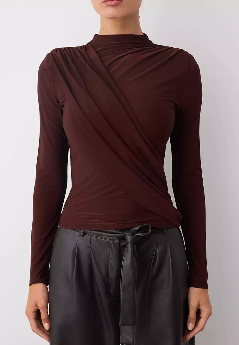Mock Neck Ruched Top