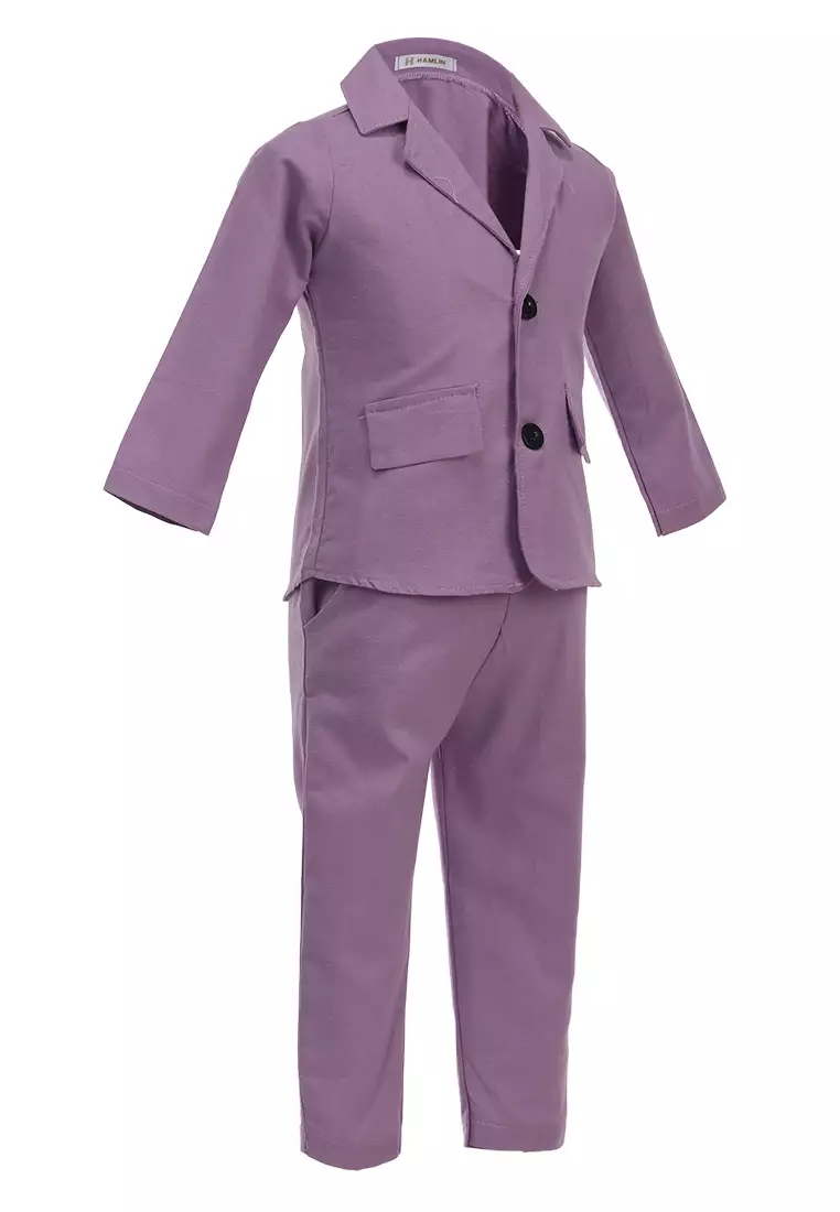 Jourell Setelan Anak Perempuan Blazer Kids One Set Motif Polos Long Sleeve Material Cotton ORIGINAL - Lilac