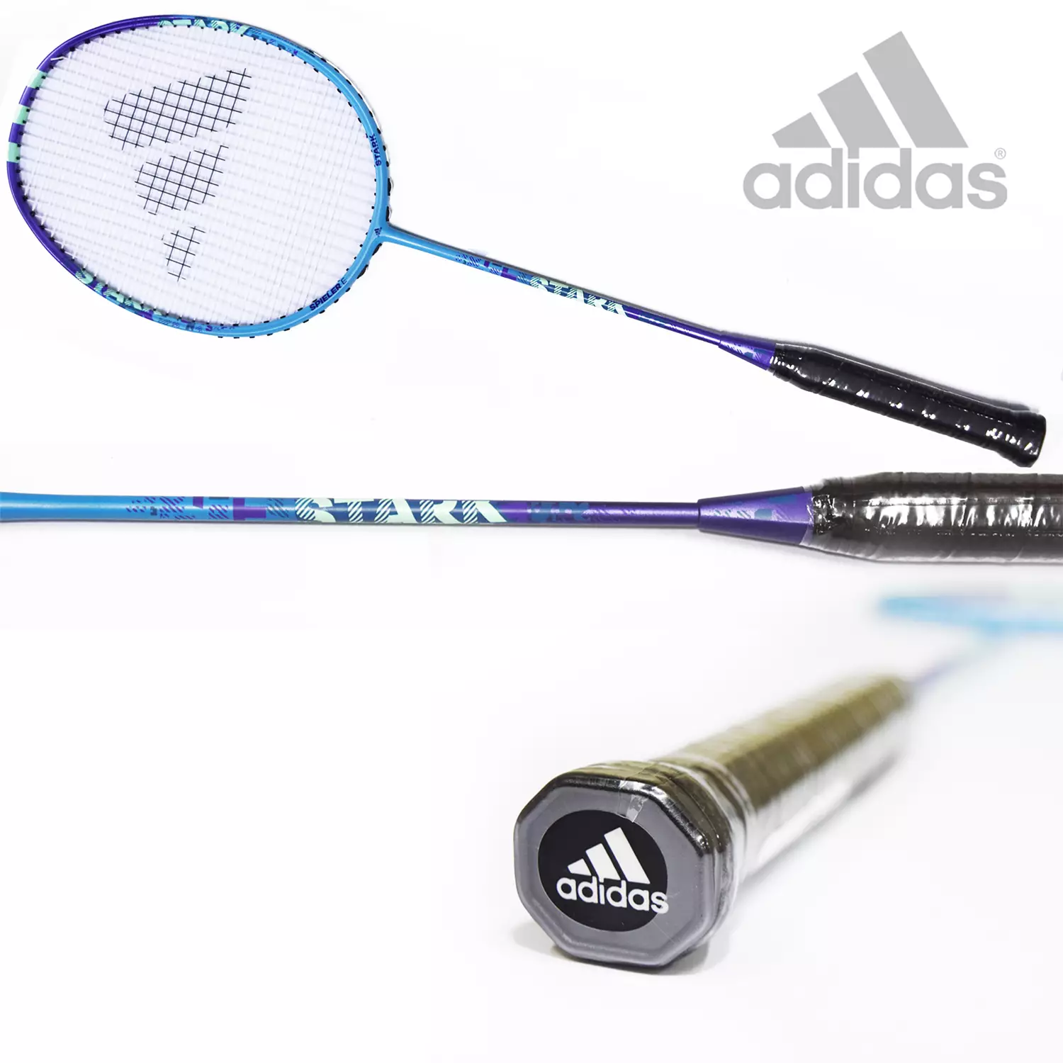 Paket 2 Raket Badminton Adidas E Strak dan Shuttlecock Flieger FS1 Speed 77 Putih isi 12