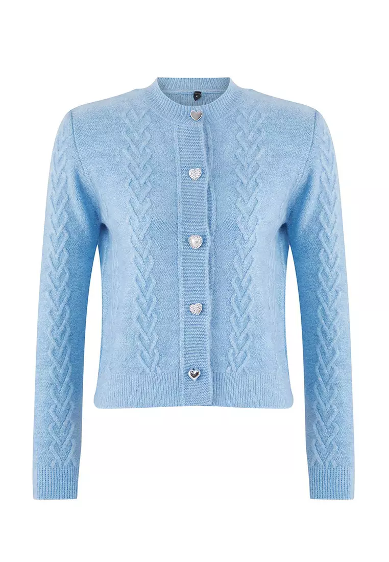 Light Blue Hair Knit Button Detailed Soft Textured Knitwear Cardigan Twoaw26Hi00040