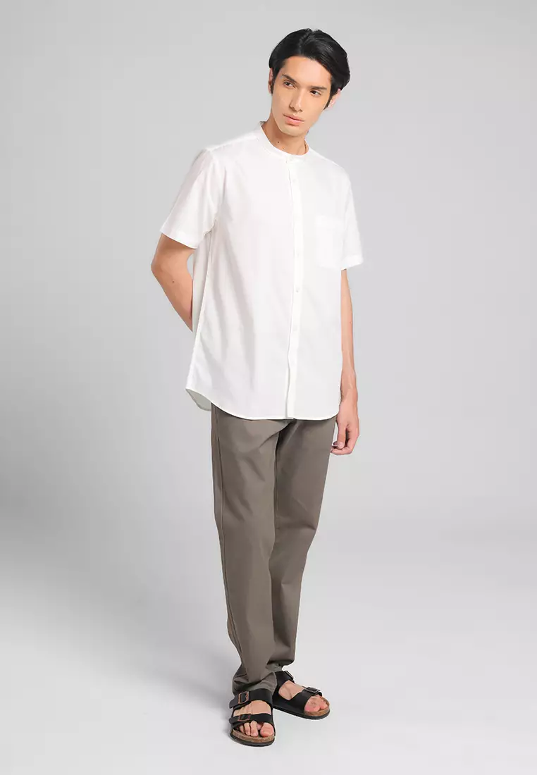 MANZONE X Adipati Dolken - Kemeja Koko Kerah Shanghai Lengan Pendek Pria Maysa Modern Fit - White Warna White