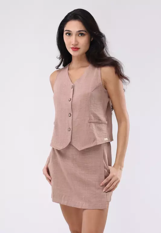 Acid Linen Sleeveless Blouse/Skort Terno