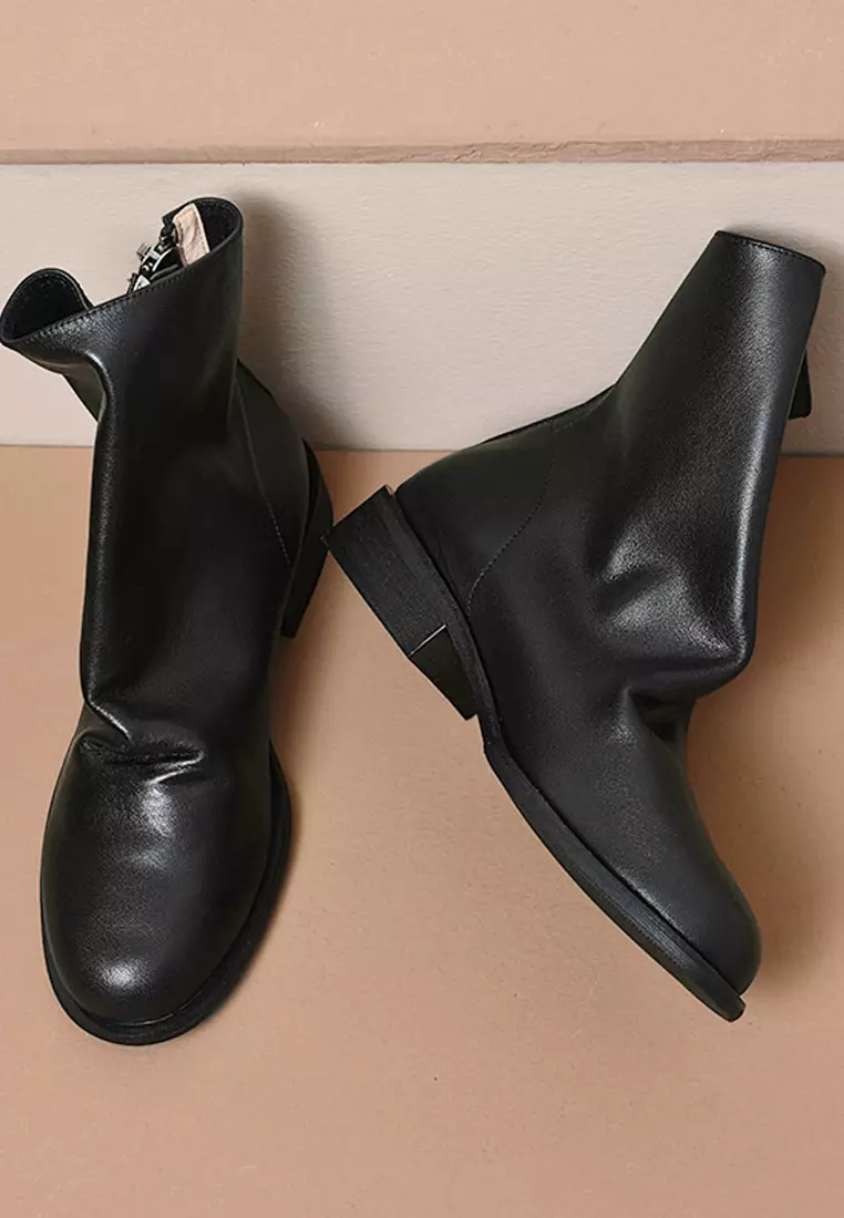 VANSA Vintage Washed Cow Leather Crinkled Booties VSW-B837-5