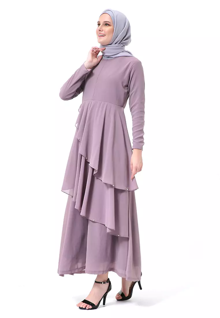 Shafira Dress Muslimah Long Sleeve Motif Polos Premium High Quality - Sweet Purple