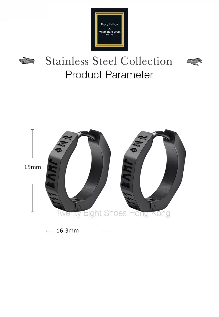 Unisex Stainless Steel Runes Octagon Earrings JW QX-526