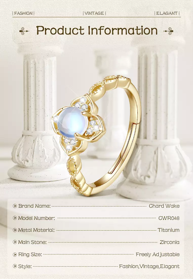 Cincin Wanita Original Elegant Titanium Moonstone Style Korea Perhiasan Cincin Cewek Rings white color