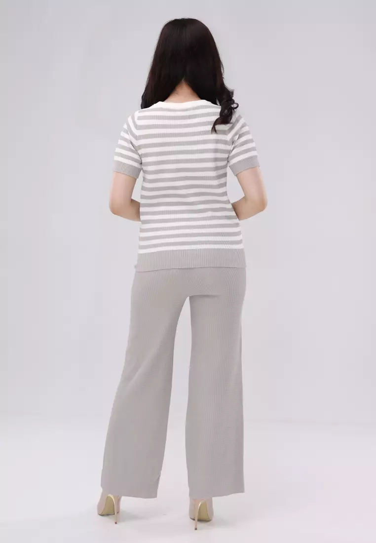 Knitted Short Sleeves Blouse/Pants