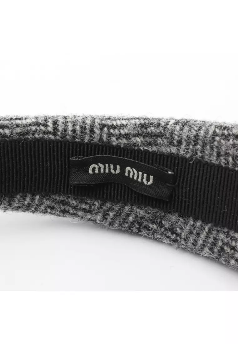 Pre-Loved MIU MIU tweed logo headband fabric gray